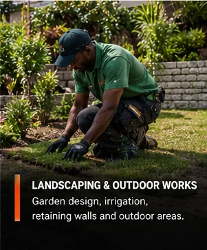 Landscaper laying lawn turf in a residential garden