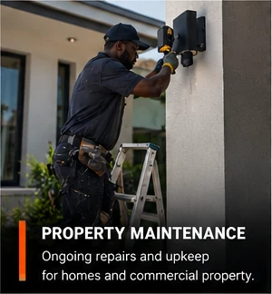 Maintenance worker fitting an outdoor wall light